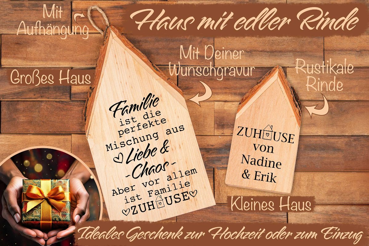 Einzugsgeschenk Häuser mit Deiner Wunschgravur personalisiert - Hochzeitsgeschenk