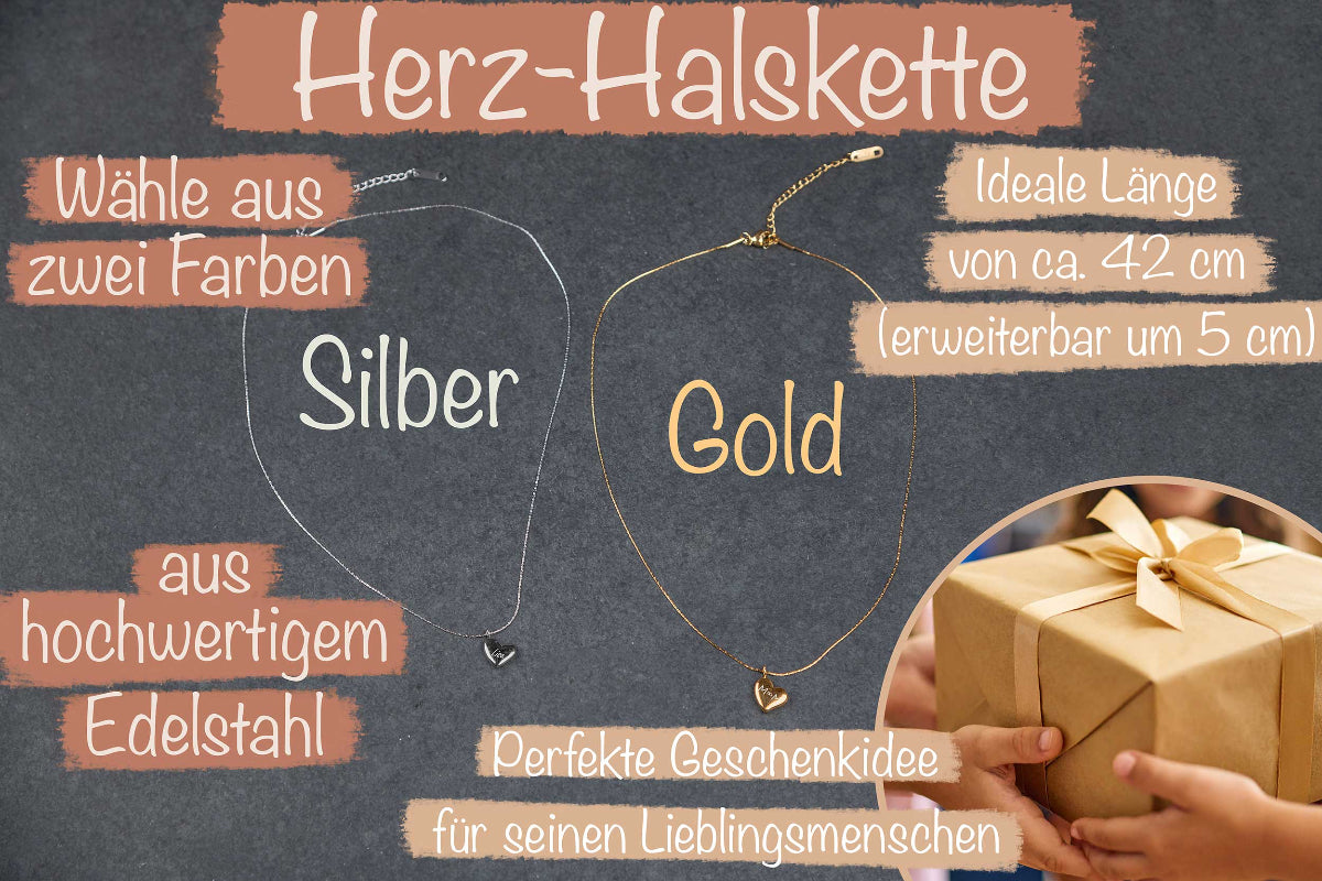 Halskette Herz mit Gravur personalisiert in silber und gold