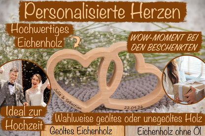Personalisiertes Hochzeitsgeschenk mit Gravur • Herz aus Eichenholz