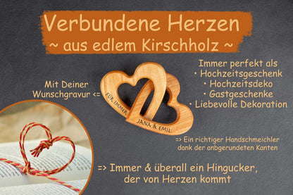 Verbundene Herzen personalisiert perfekt zur Hochzeit