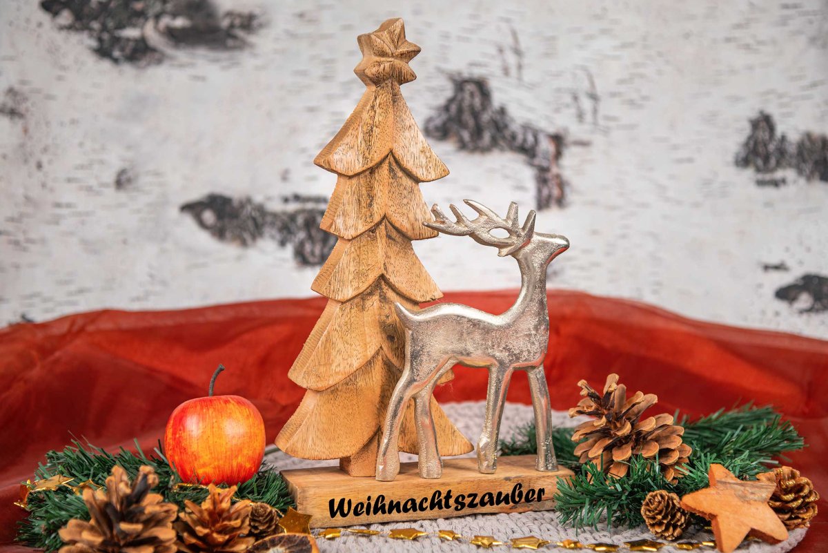 Weihnachtsgeschenk Holz Hirsch mit Gravur personalisiert