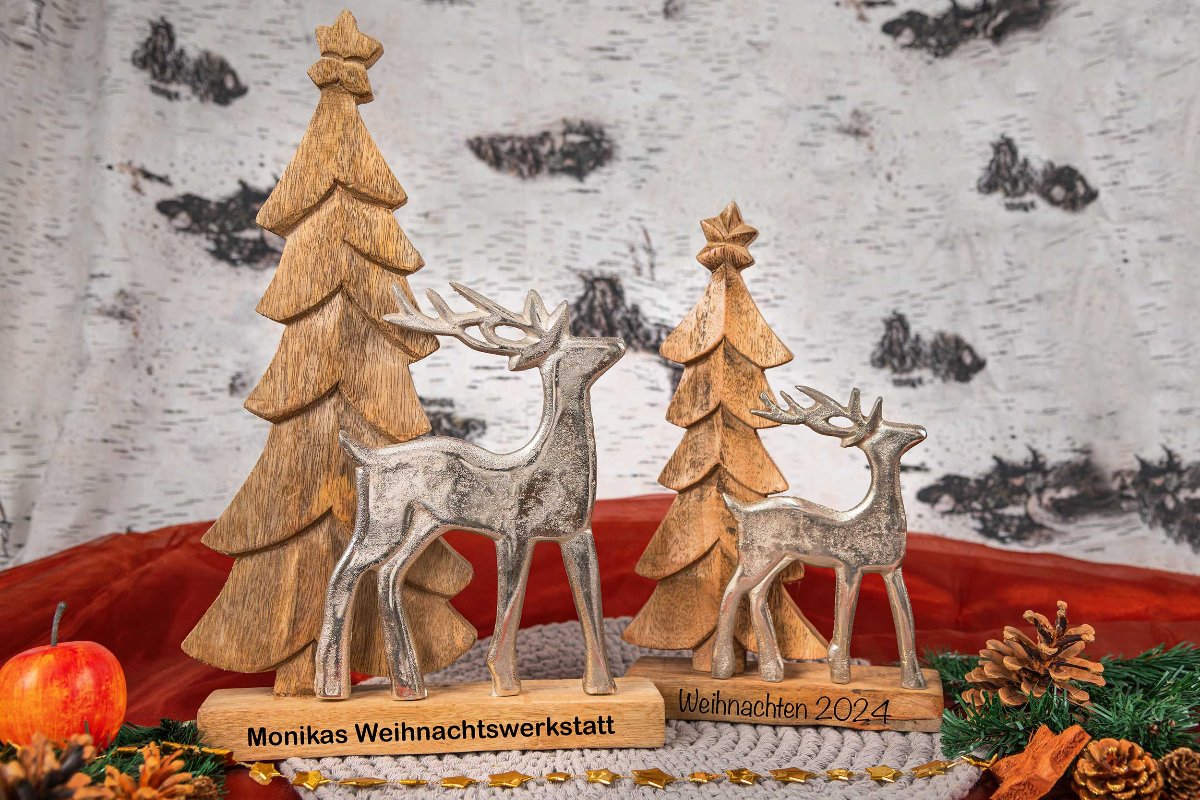 Weihnachtsgeschenk Holz Hirsch mit Gravur personalisiert