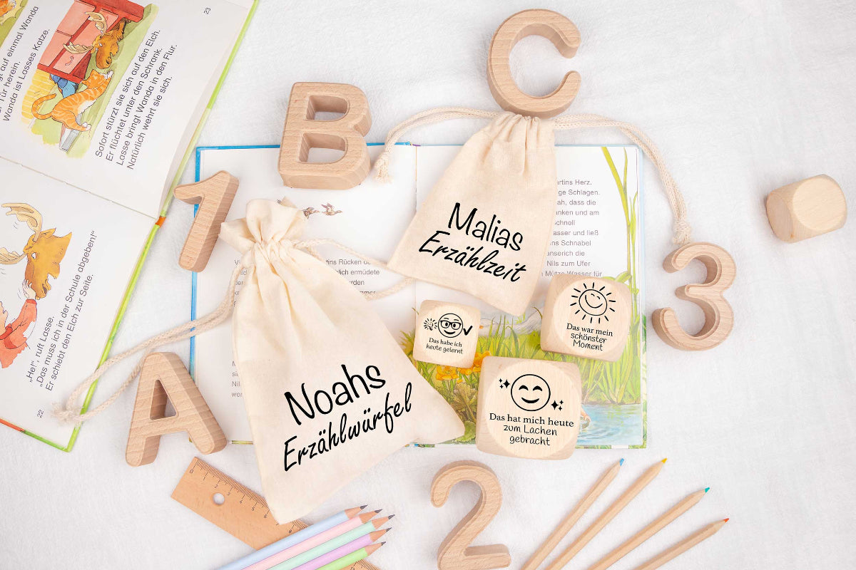 Erzählwürfel mit Gravur für Kinder