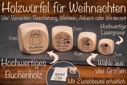 Wichtelwürfel passend für Advent und Weihnachten mit Gravur