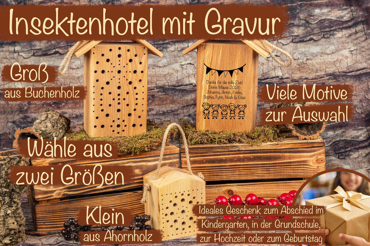 Insektenhotel personalisiert mit Gravur