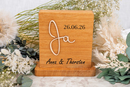 Personalisiertes Hochzeitsgeschenk aus Eichenholz • Hochzeitsschild Ja