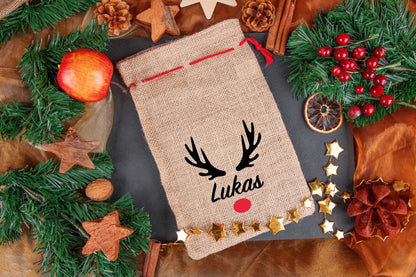 Personalisiertes Geschenksäckchen mit Namen aus Jute passend zu Nikolaus