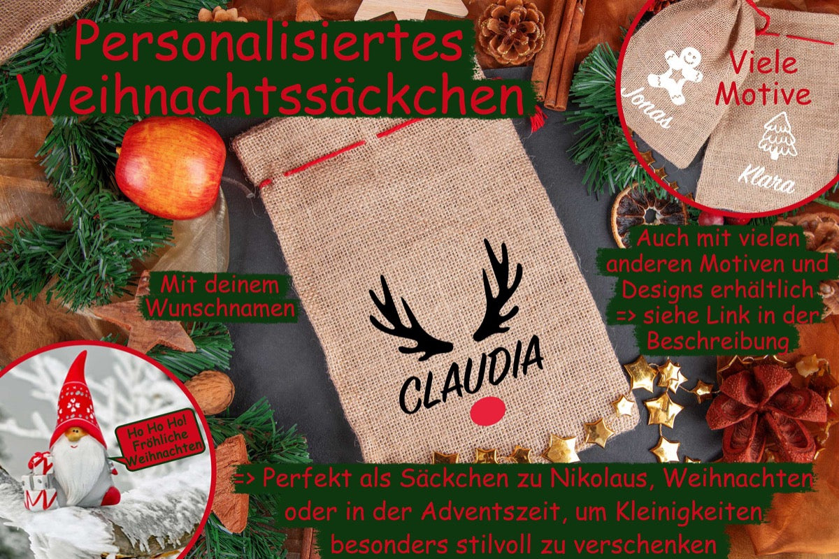 Personalisiertes Geschenksäckchen mit Namen aus Jute passend zu Nikolaus