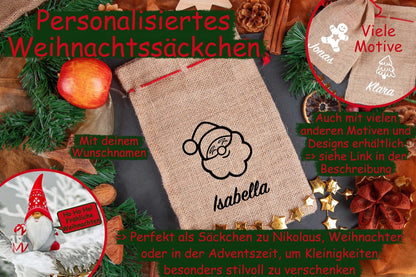 Personalisierter Weihnachtssack mit Namen aus Jute mit Weihnachtsmann