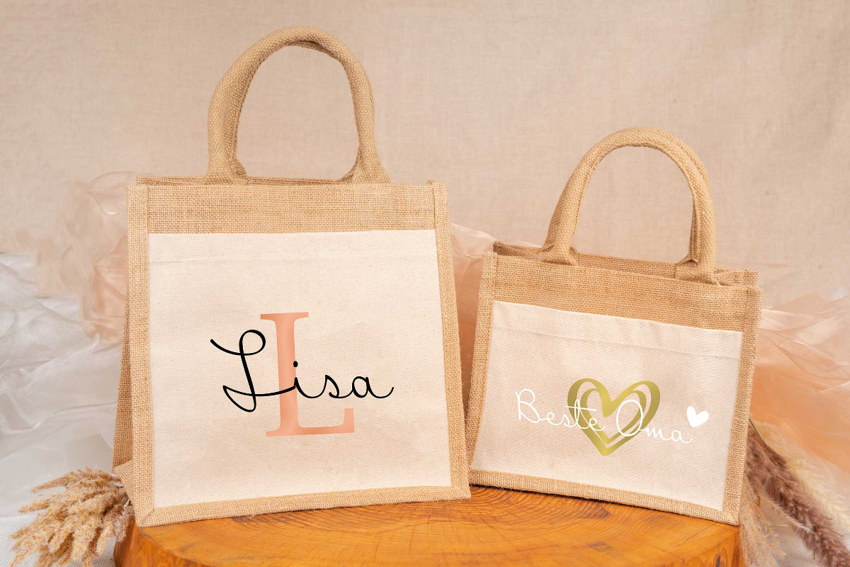 Tasche aus Jute personalisiert mit Name • Einkaufstasche, Shopper