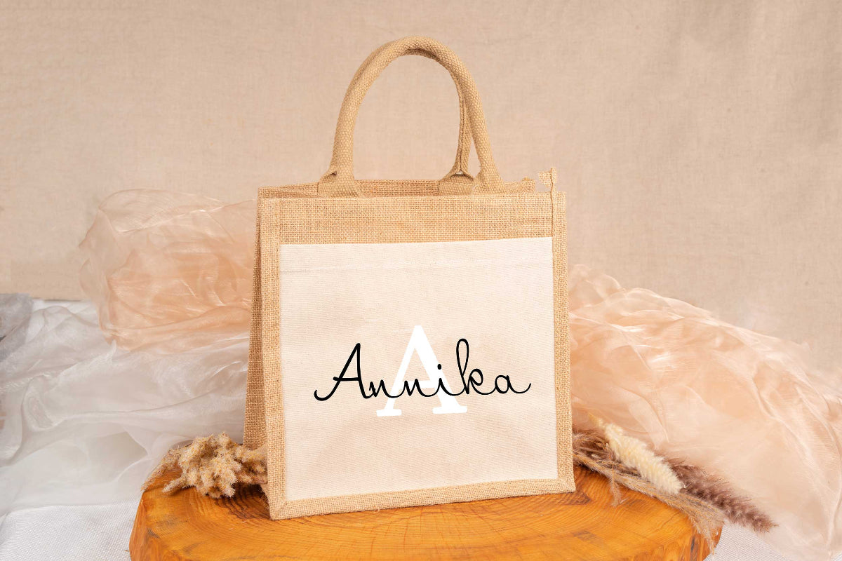 Tasche aus Jute personalisiert mit Name • Einkaufstasche, Shopper