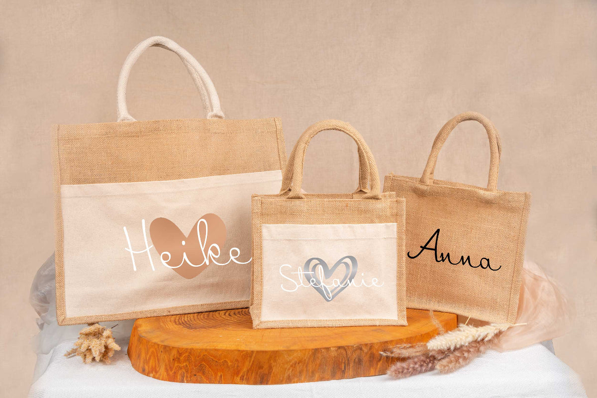 Tasche aus Jute personalisiert mit Name • Einkaufstasche, Shopper