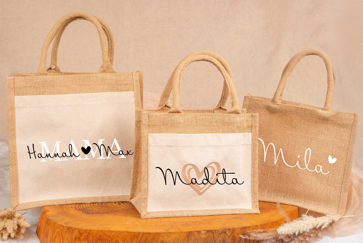 Tasche aus Jute personalisiert mit Name • Einkaufstasche, Shopper
