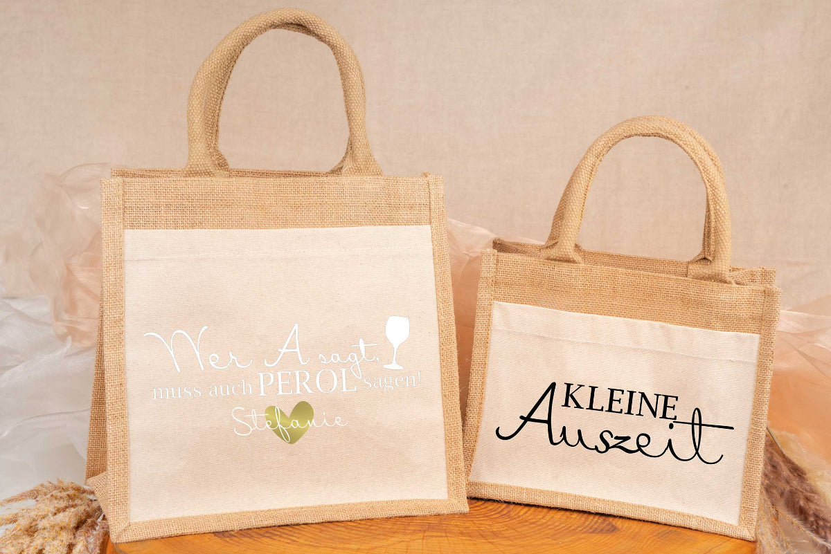 Tasche aus Jute personalisiert mit vielen Designs • Einkaufstasche