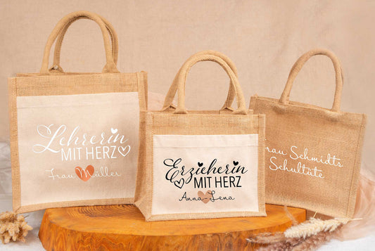 Tasche aus Jute personalisiert mit vielen Designs • Einkaufstasche