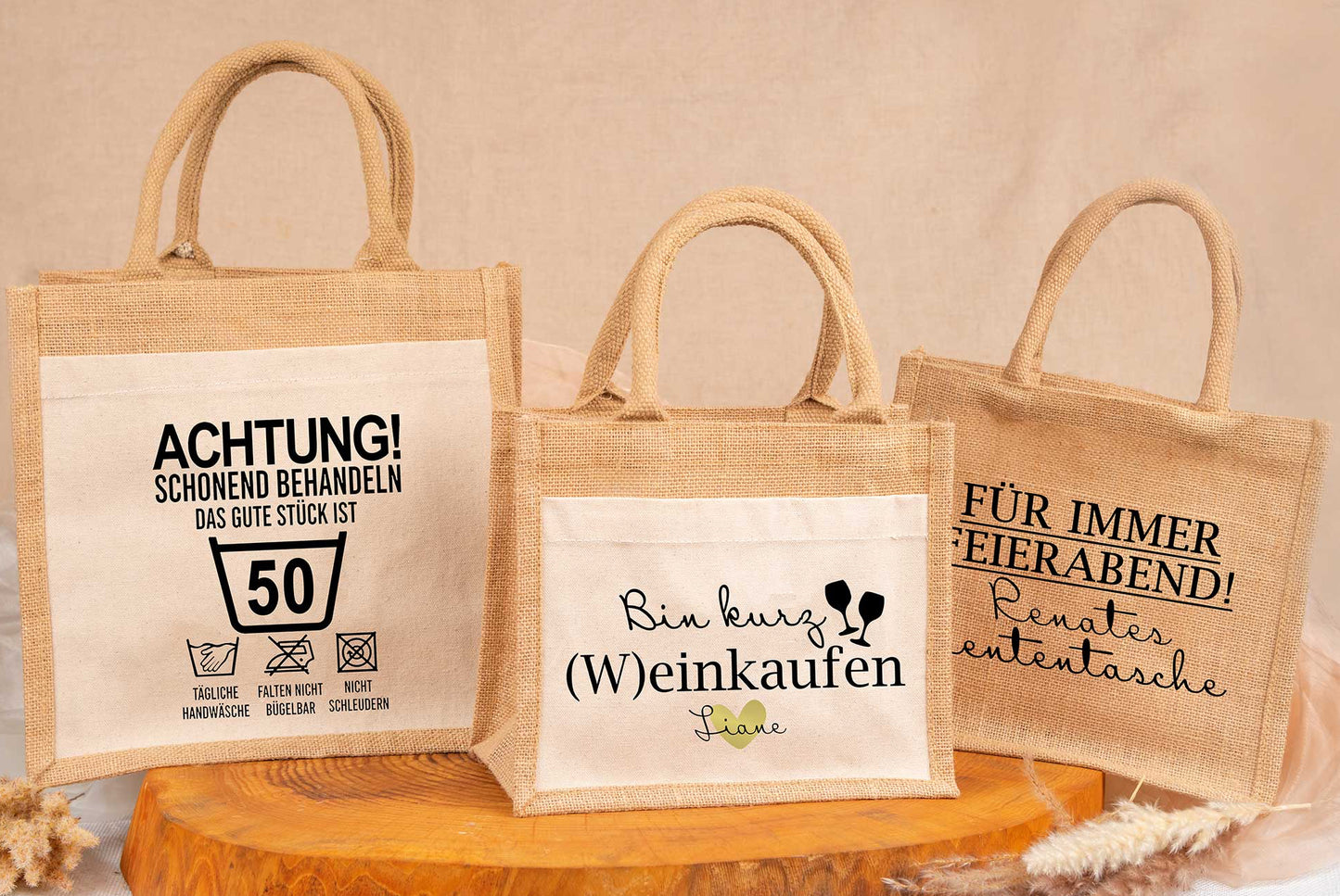 Tasche aus Jute personalisiert mit vielen Designs • Einkaufstasche