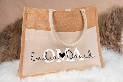 Tasche aus Jute personalisiert mit Name - Einkaufstasche, Shopper