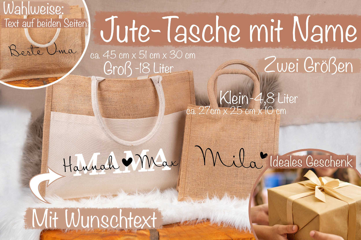 Tasche aus Jute personalisiert mit Name - Einkaufstasche, Shopper