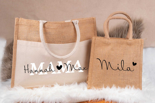 Tasche aus Jute personalisiert mit Name - Einkaufstasche, Shopper