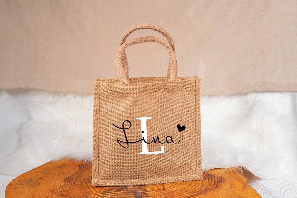 Tasche aus Jute personalisiert mit Name - Einkaufstasche, Shopper