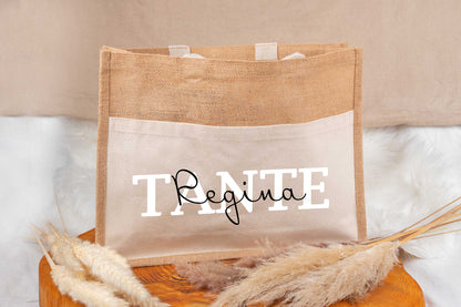 Tasche aus Jute personalisiert mit Name - Einkaufstasche, Shopper