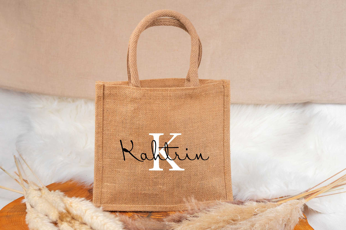 Tasche aus Jute personalisiert mit Name - Einkaufstasche, Shopper