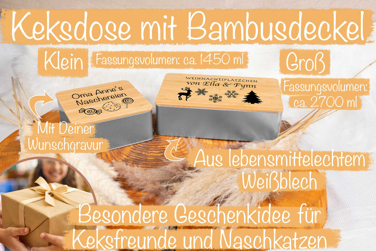 Keksdose personalisiert mit Namen und Bambusdeckel - Plätzchendose