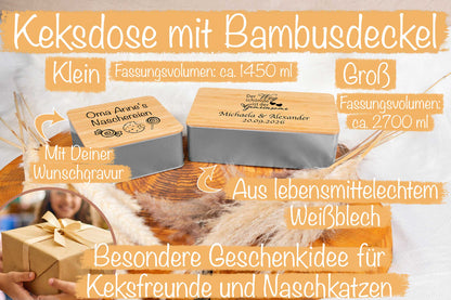 Keksdose personalisiert mit Namen und Bambusdeckel - Vorratsdose