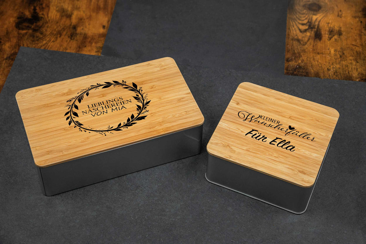 Keksdose personalisiert mit Namen und Bambusdeckel - Vorratsdose