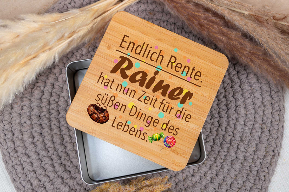 Keksdose mit Namen und Bambusdeckel personalisiert • Vorratsdose