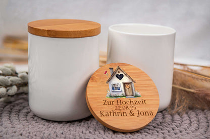 Keramikdose personalisiert mit Name und Holzdeckel - Vorratsglas, Keksdose