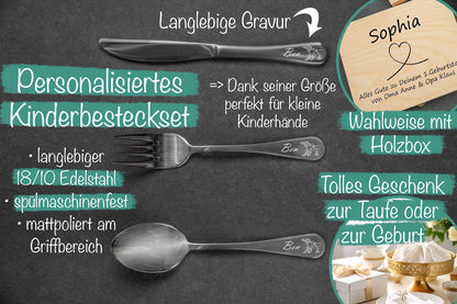 Personalisiertes Kinderbesteck mit Gravur 3-teilig