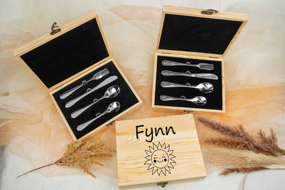 Kinderbesteck personalisiert mit Name und schicker Holzbox