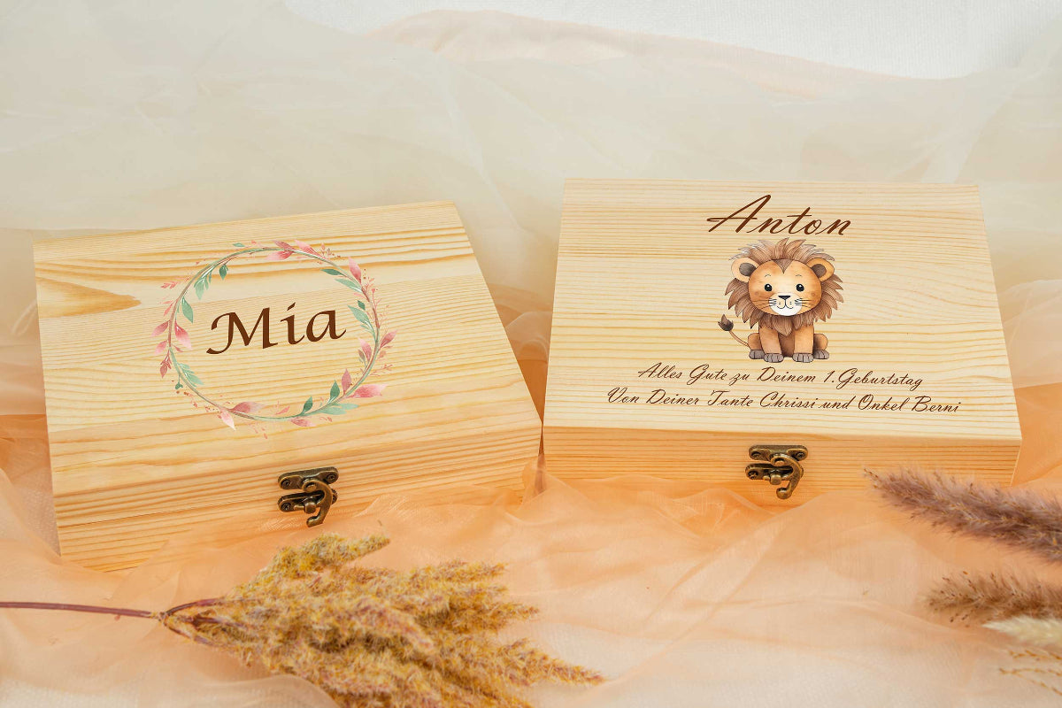 Kinderbesteck personalisiert mit Name und schicker Holzbox bunt