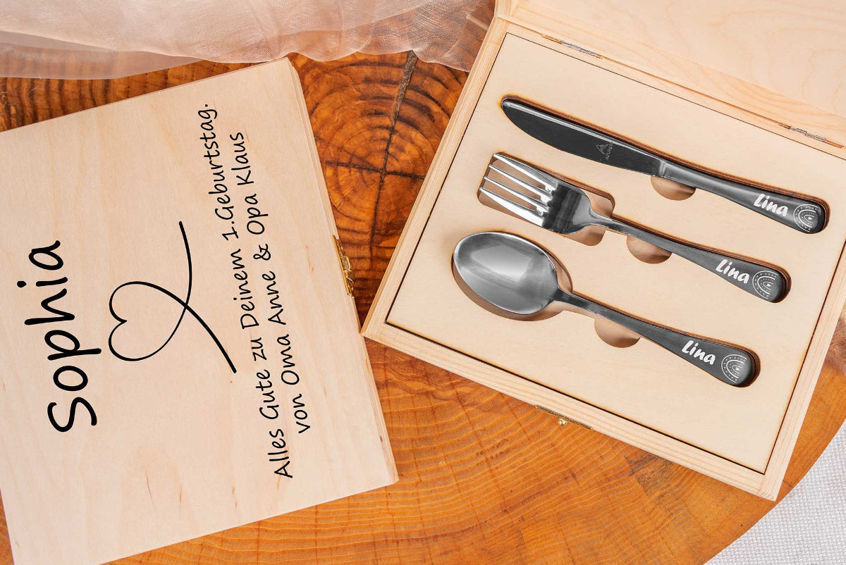 Personalisiertes Kinderbesteck mit Gravur 3-teilig