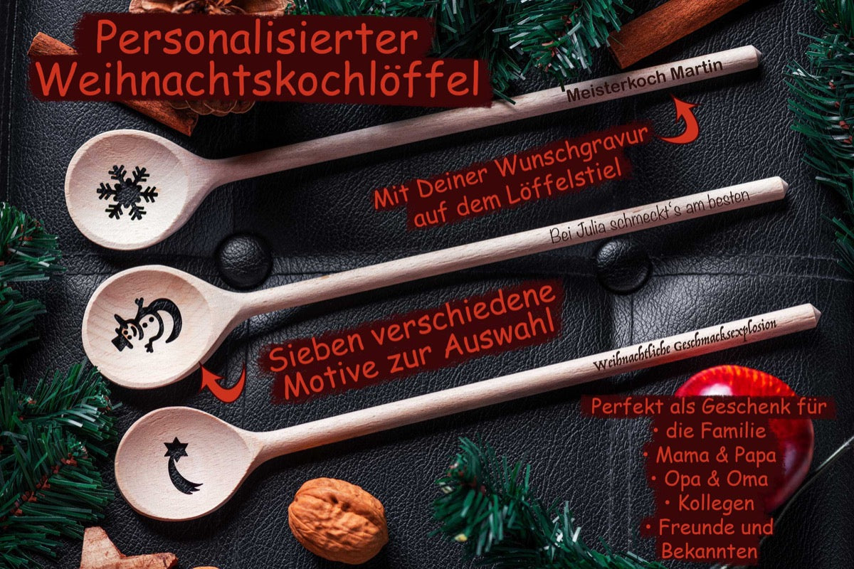 Kochlöffel mit weihnachtlichen Motiven