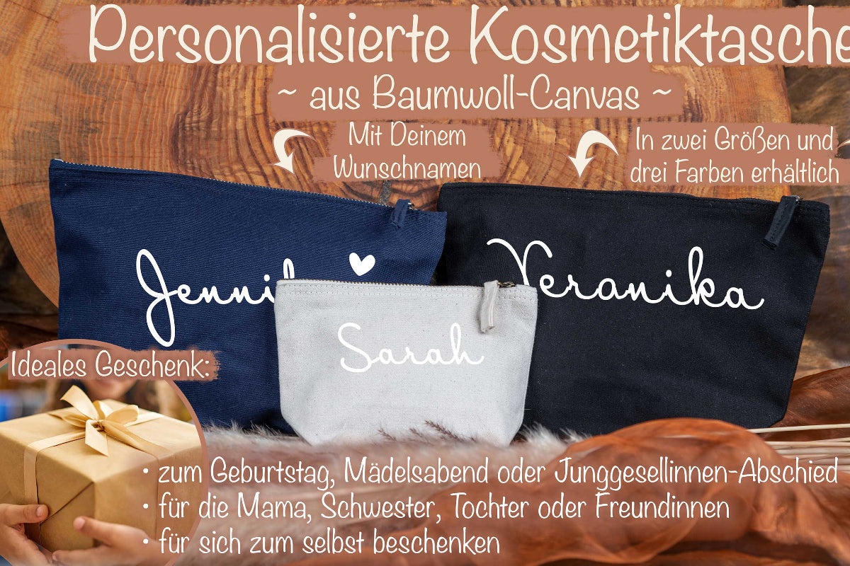 Kosmetiktasche Kulturbeutel personalisiert mit Namen aus Baumwolle