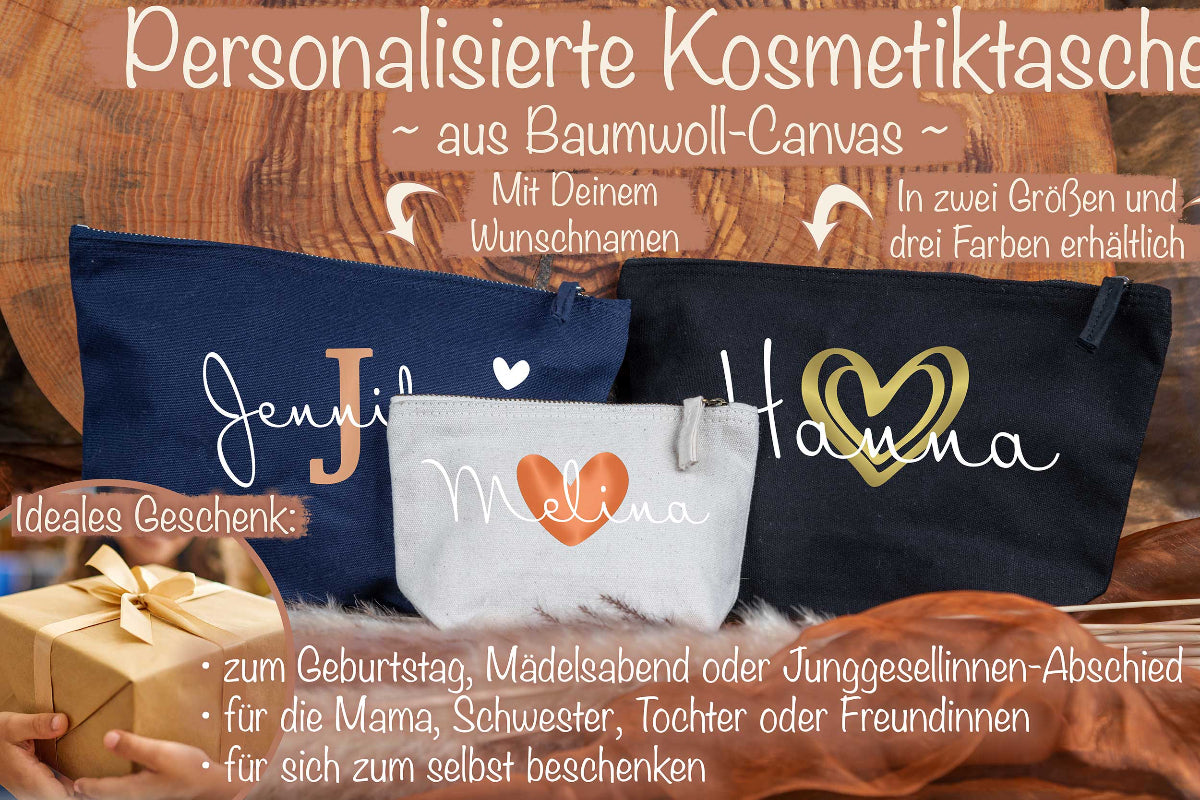 Personalisierte Kosmetiktasche Kulturbeutel mit Namen aus Baumwolle