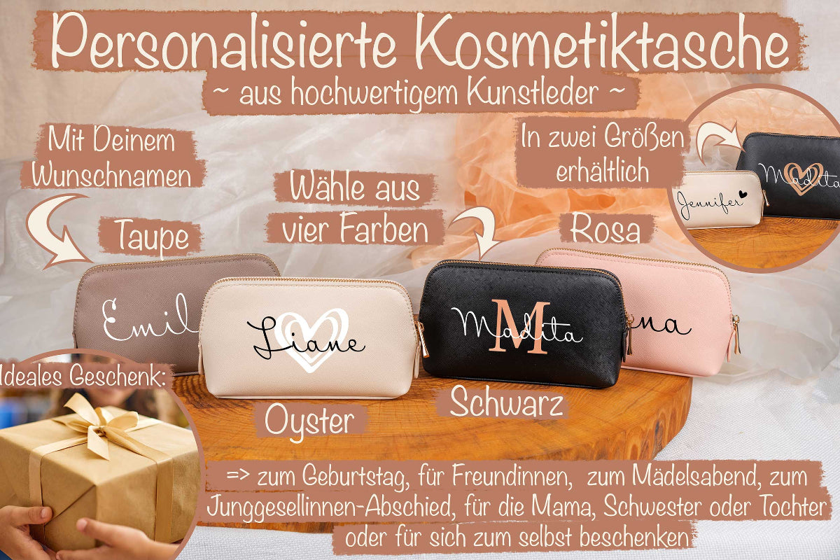 Kosmetiktasche aus Kunstleder personalisiert mit Namen