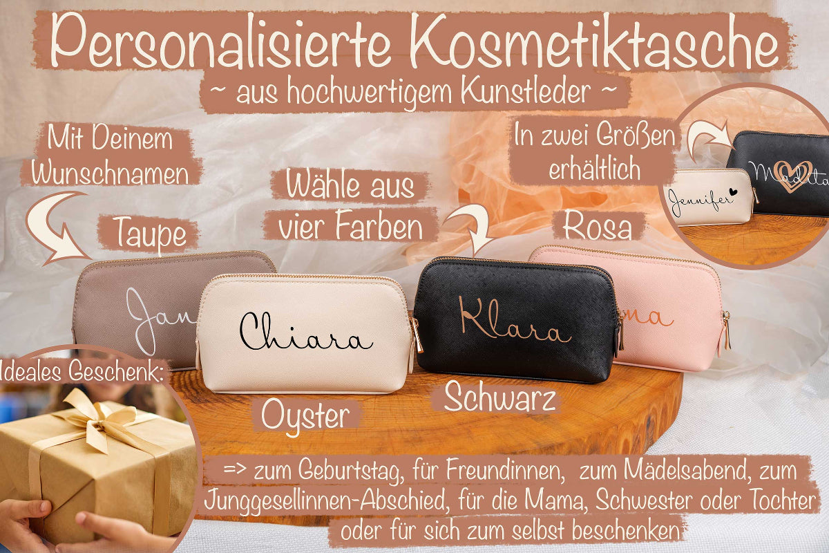 Schminktasche aus Kunstleder personalisiert mit Namen • Kosmetiktasche