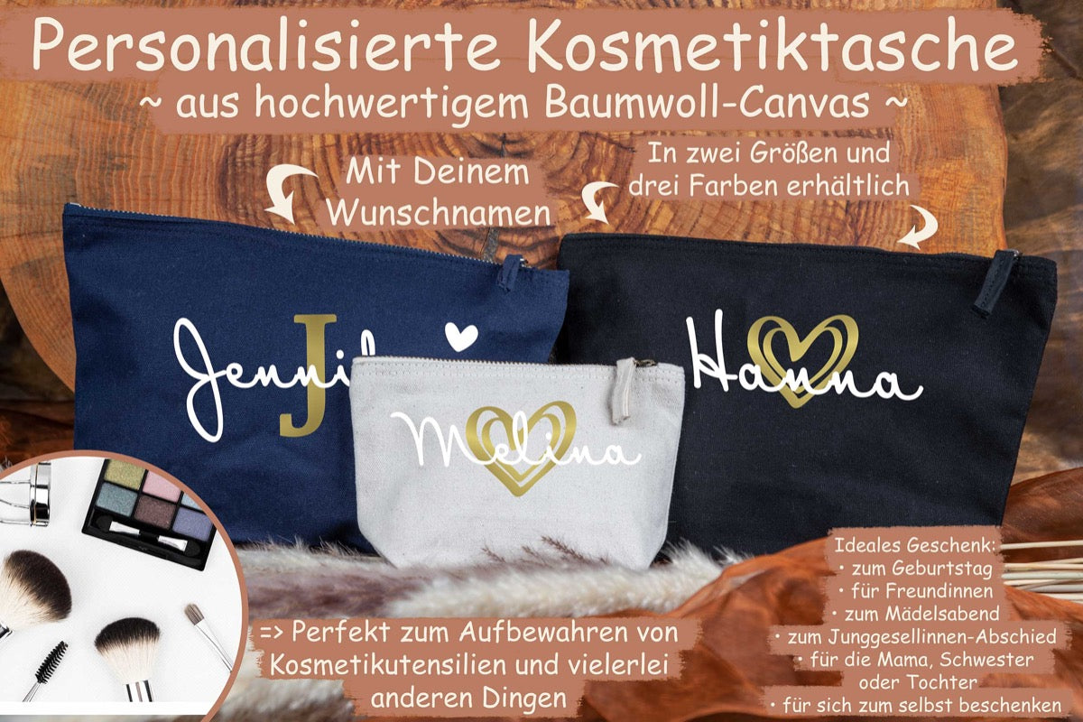 Personalisierte Kosmetiktasche Kulturbeutel mit Namen aus Baumwolle