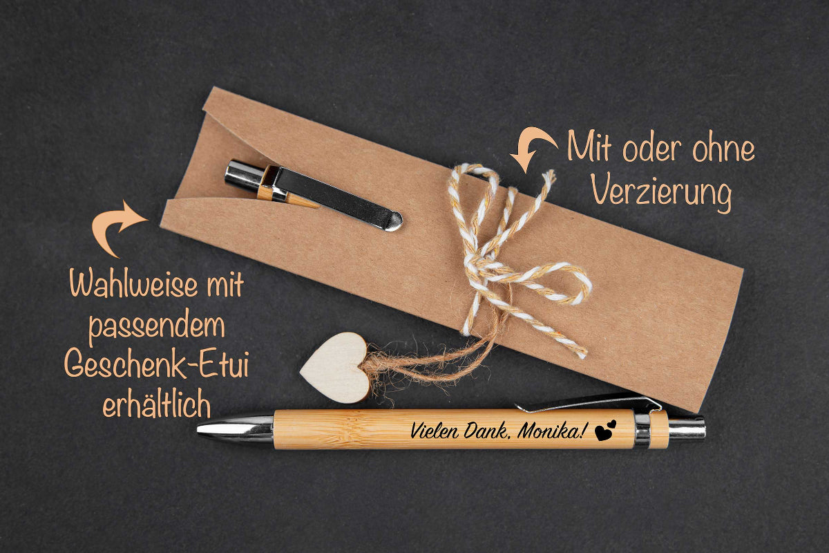 Personalisierter Kugelschreiber aus Bambus mit Gravur