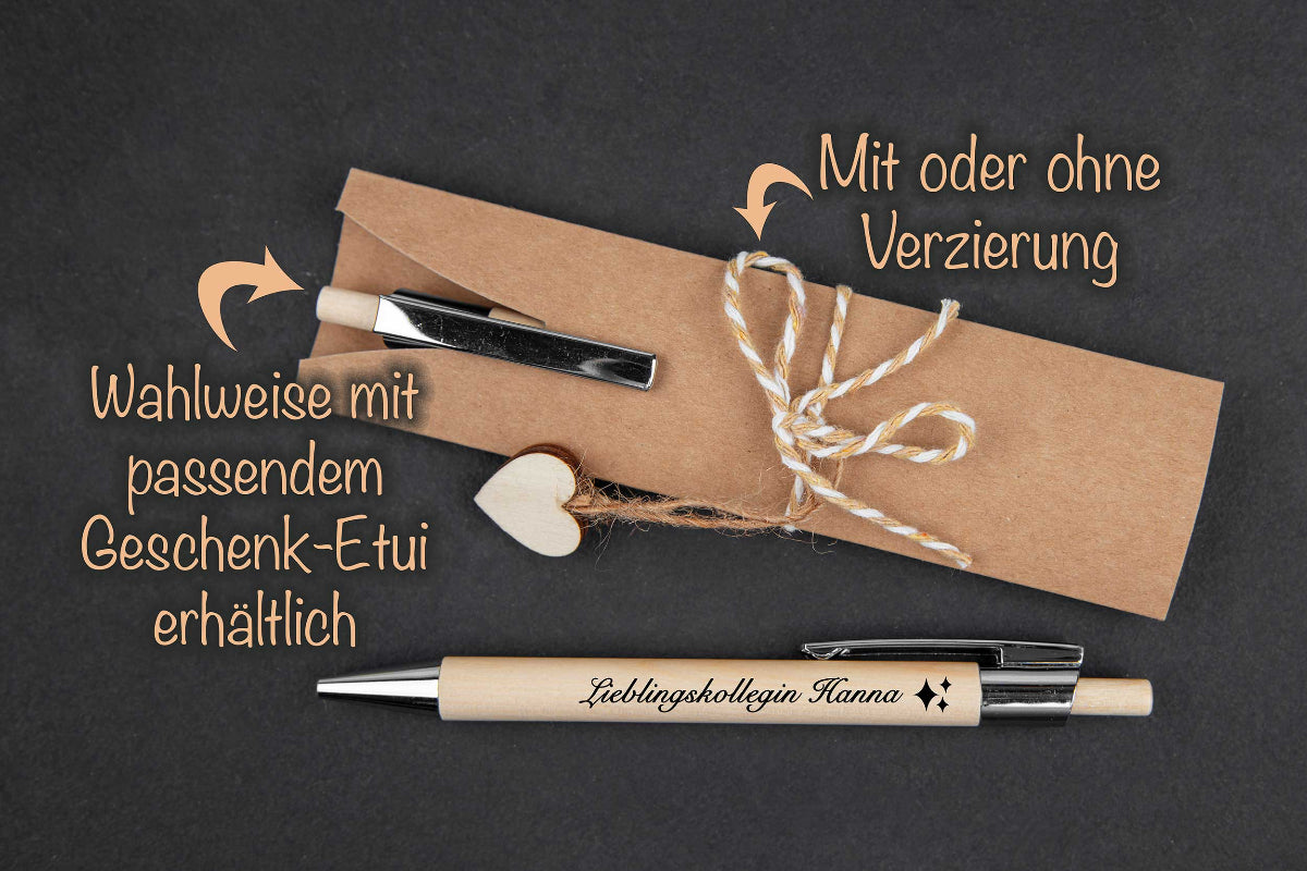 Holz-Kugelschreiber mit Namen personalisiert graviert aus Birkenholz