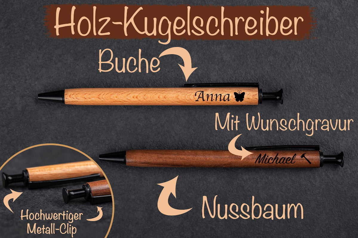Kugelschreiber aus Buche und Nussbaum