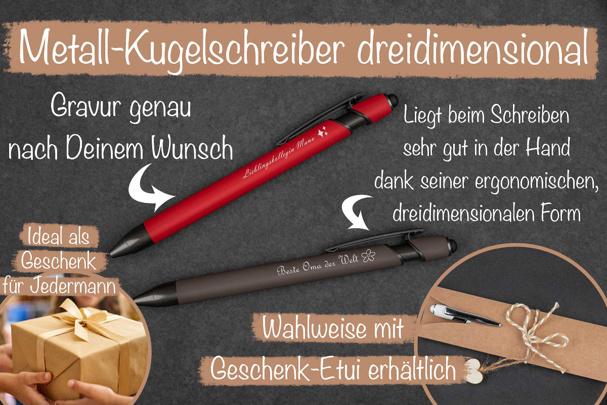 Metall-Kugelschreiber mit weicher Grifffläche und 3 Flächen