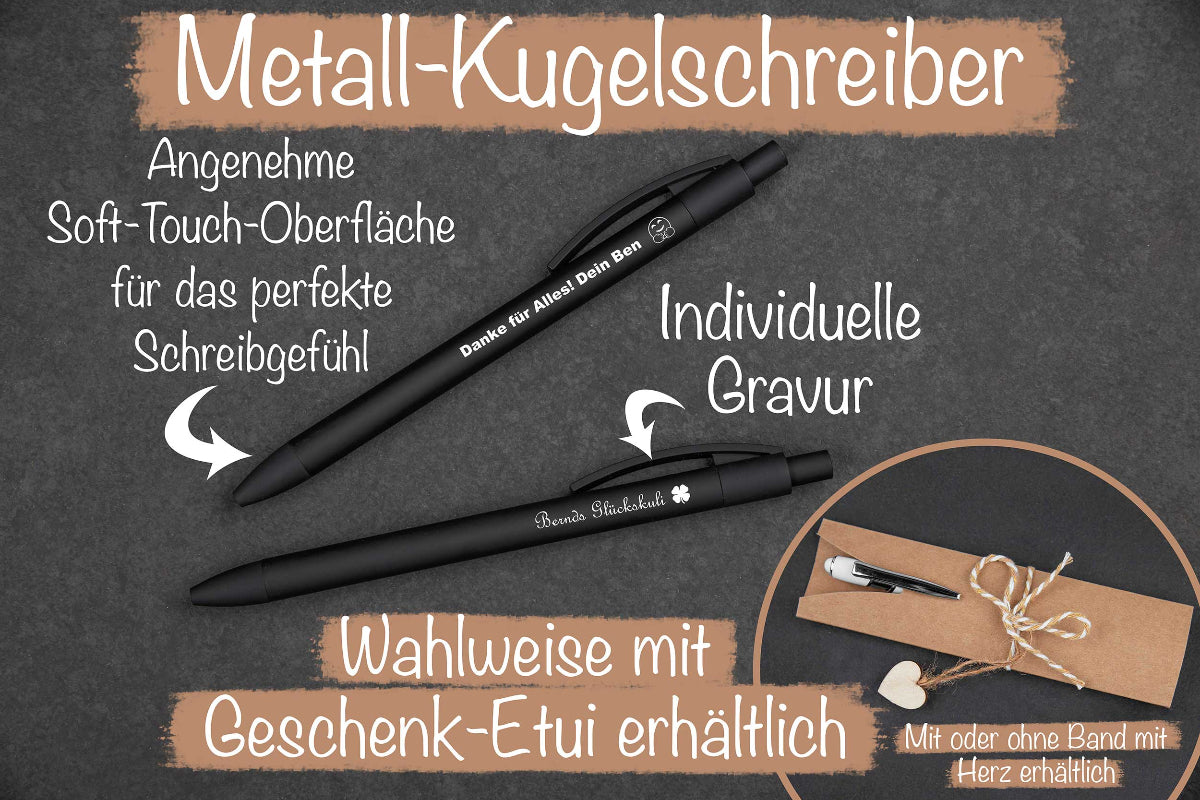 Schwarzer Metall-Kugelschreiber mit weicher Gummierung