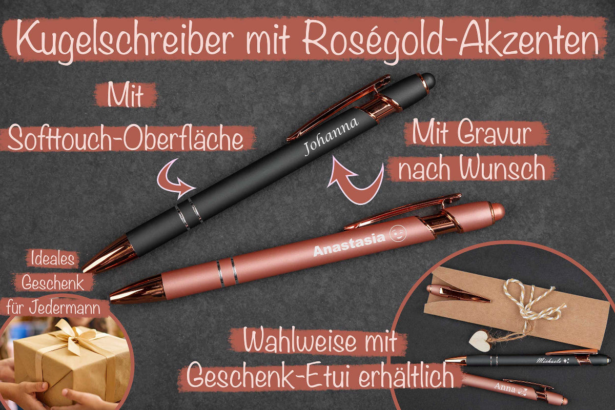 Metall-Kugelschreiber personalisiert mit roségold Akzenten
