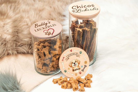 Leckerli Glas personalisiert mit Deinem Wunschtext für Hunde und Katzen