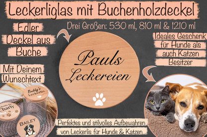 Leckerli Glas personalisiert mit Deinem Wunschtext für Hunde und Katzen