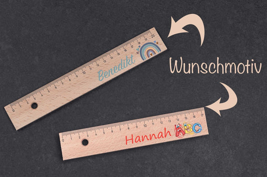 Lineal personalisiert mit Wunschname aus Holz und vielen Motiven